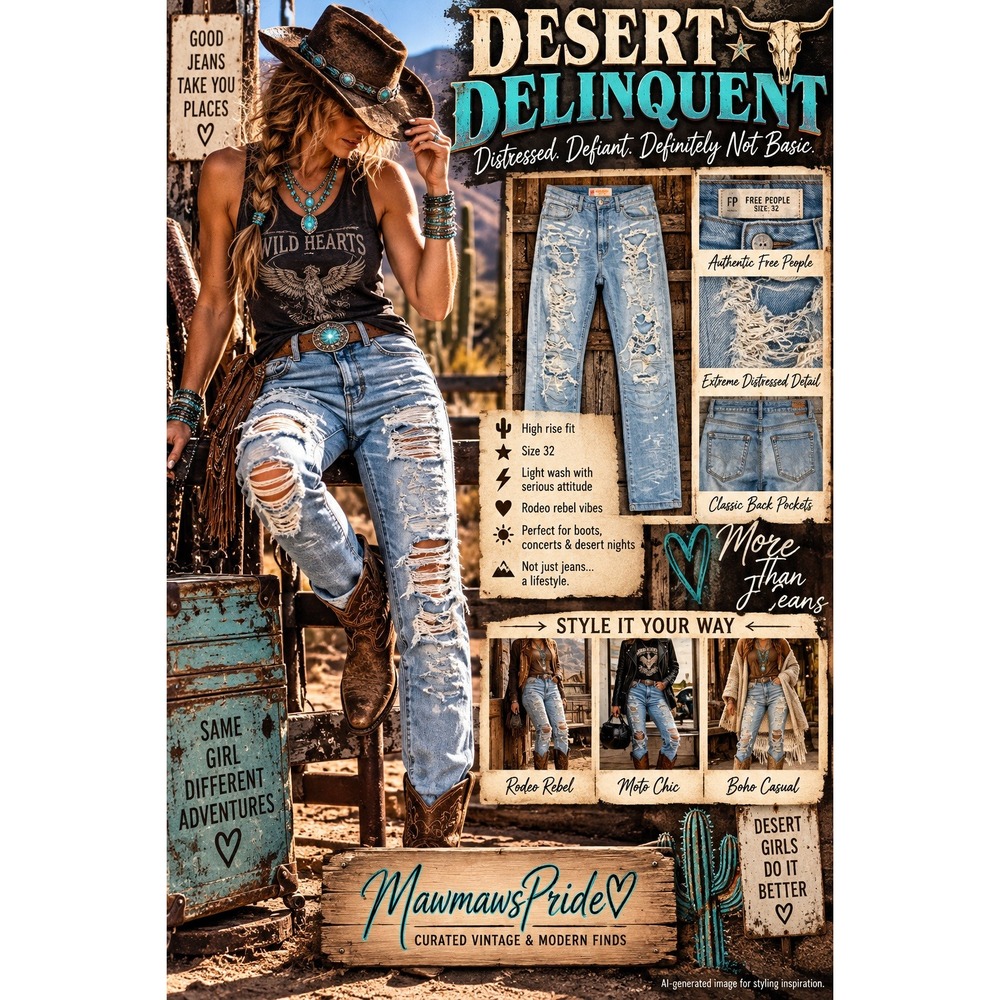 Distressed High Rise Jeans Light Wash Size 32 weatern boho rodeo